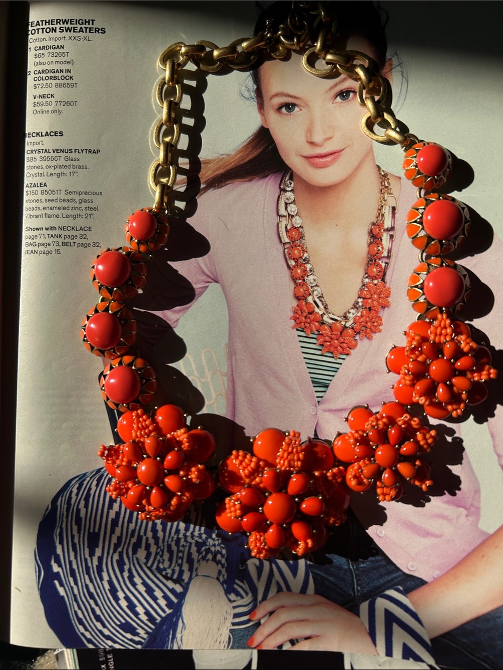 J. Crew 2012 Coral Orange Azalea Flower Cluster Statement Necklace